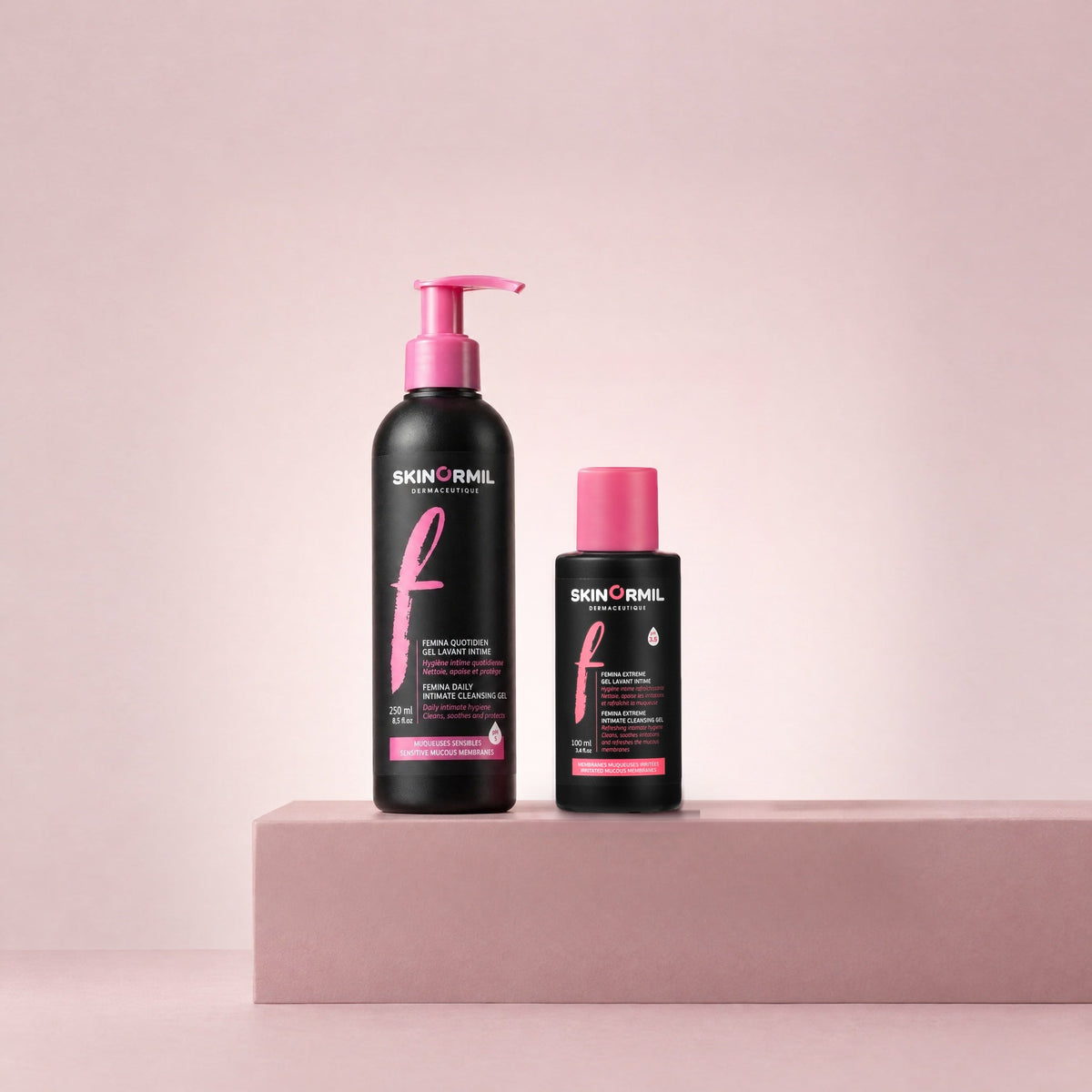 Skinormil Femina Daily and Extreme duo on a soft backdrop